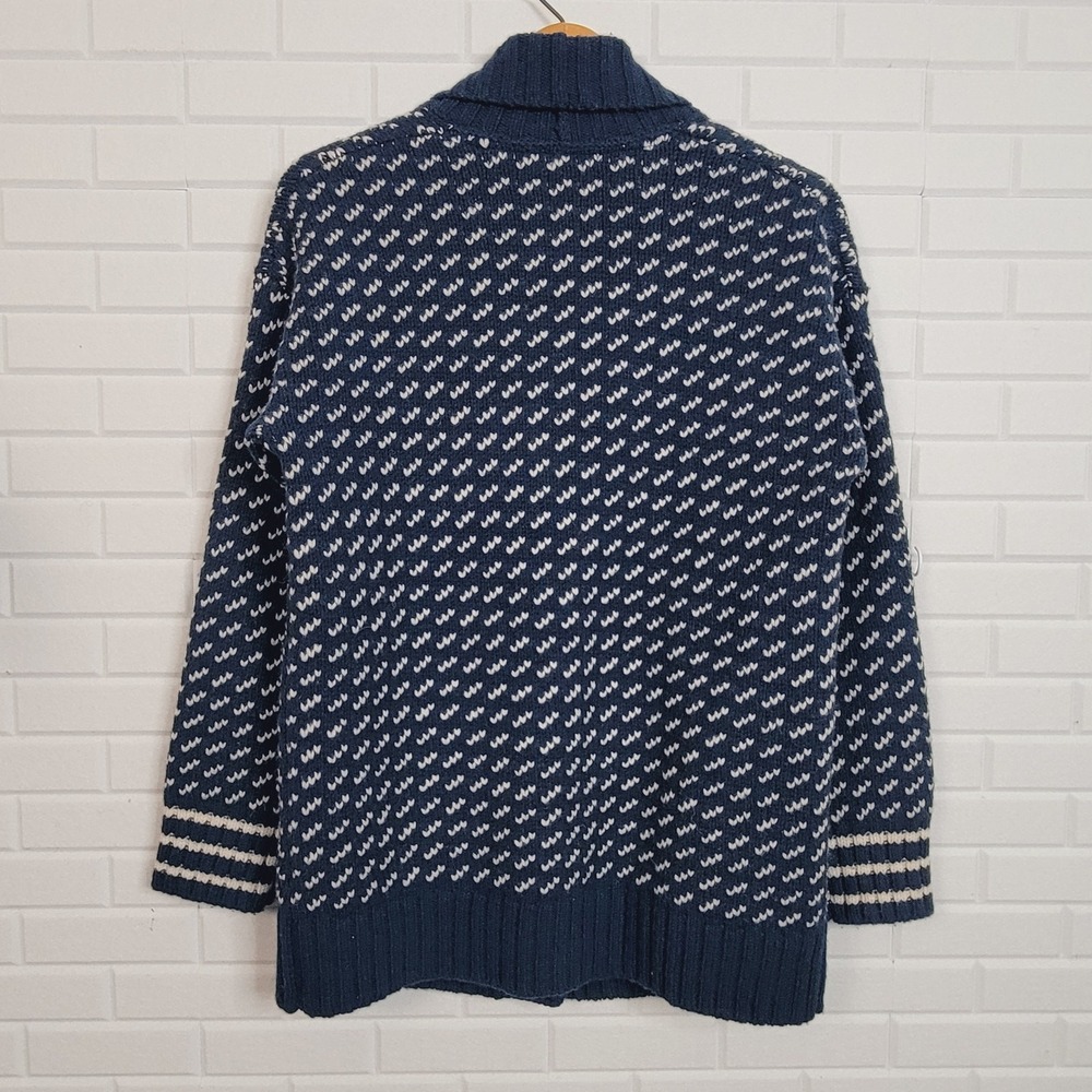 L.L. Bean navy blue shawl neck cardigan lambswool size M/L cottagecore academia - Picture 5 of 7